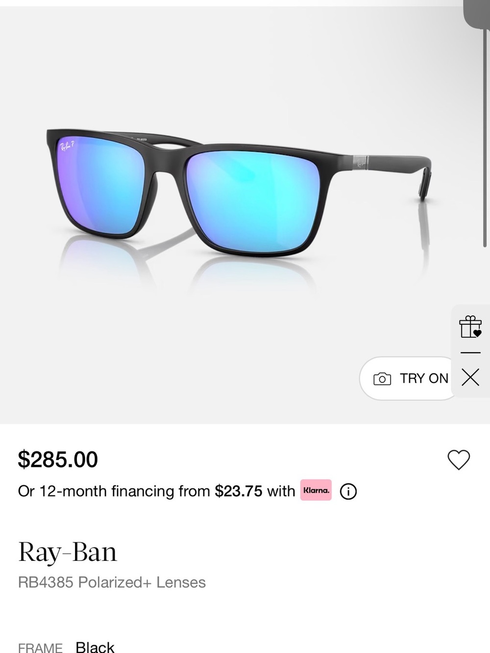 Sunglasses listing with Ray-Ban text